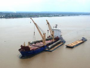 Discharging vessel in the Amazon River